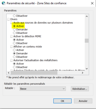 Accéder aux sources de données dans les domaines sélectionnés et mis en évidence sous divers